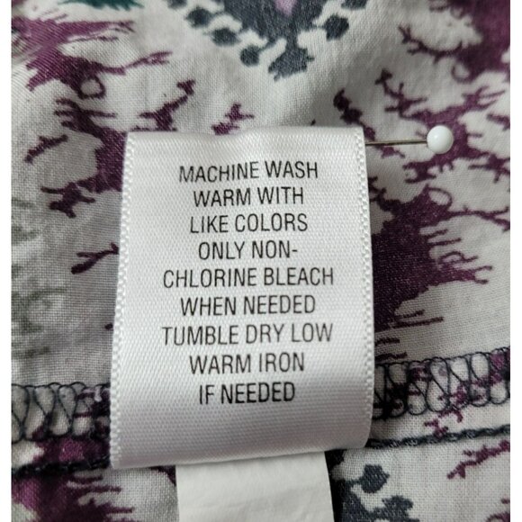 Sonoma Womans Blouse Top Gathered Neckline Button Front Gray White size L JH1053 - Picture 4 of 5